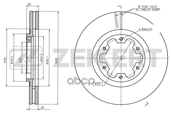 Диск торм. перед. Infiniti QX4 (JR50) 97-  Nissan Navara (D22) 01-  Pathfinder (R50) 98-  Pick Up (D Zekkert арт. bs-5696