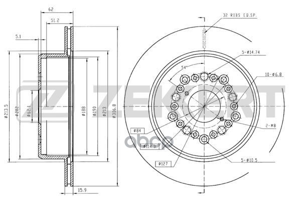 Диск торм. задн. Lexus GS300 (S147) 93-  LS400 (UCF10  F30) 92-  Supra (A80) 93- Zekkert арт. bs-5738