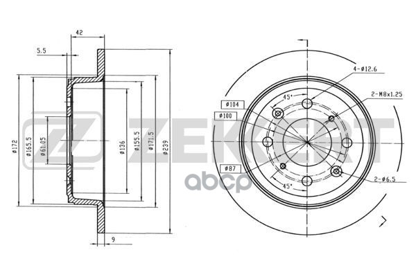 Диск торм. задн. Honda Accord III 85-  Civic IV-VI 89-  Jazz II 02- Zekkert арт. bs-5754