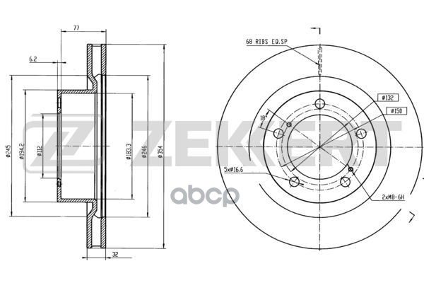 Диск торм. перед. Toyota Land Cruiser 200 07-  Tundra (K50  K60) 06- Zekkert арт. bs-5794