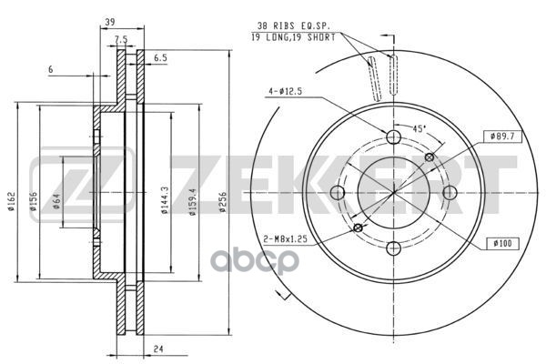 Диск торм. перед. Mitsubishi Colt IV 92-  Lancer IV-VII 92- Zekkert арт. bs-5817