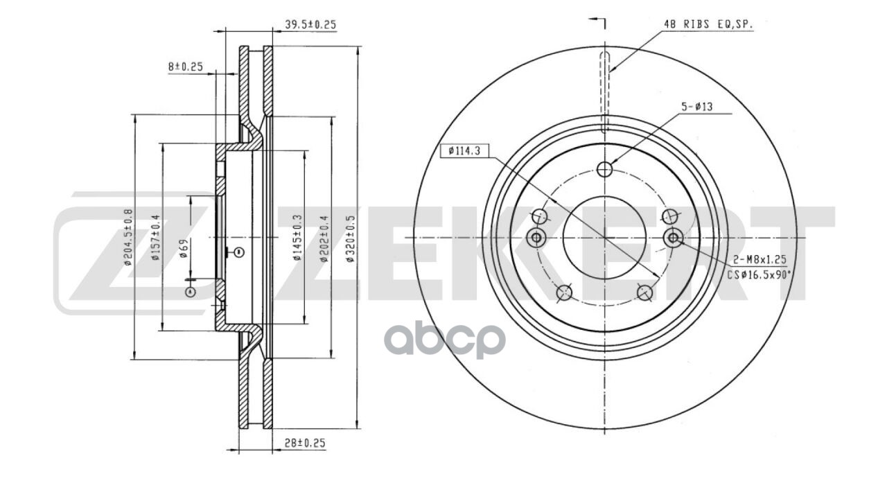 Диск Тормозной Передний Kia Ceed I  Ii 12-  Sportage Iv 15-  Hyundai Ix35 13-  I40 11- (С Покрытием) Zekkert арт. bs-5834b