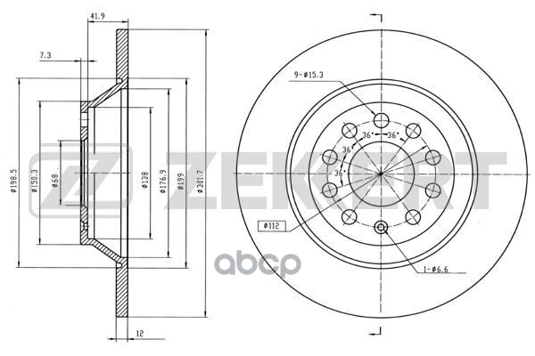 Диск торм. задн. Audi A6 III 04- Zekkert арт. bs-5864