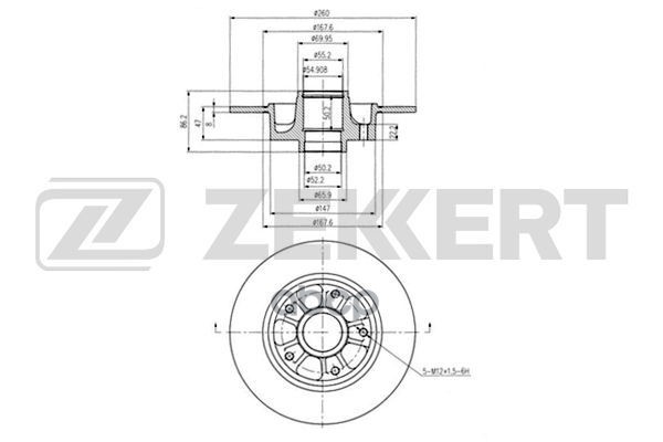 Диск торм. задн. Renault Megane III 08- (без подшипника  без ABS) Zekkert арт. bs-5877