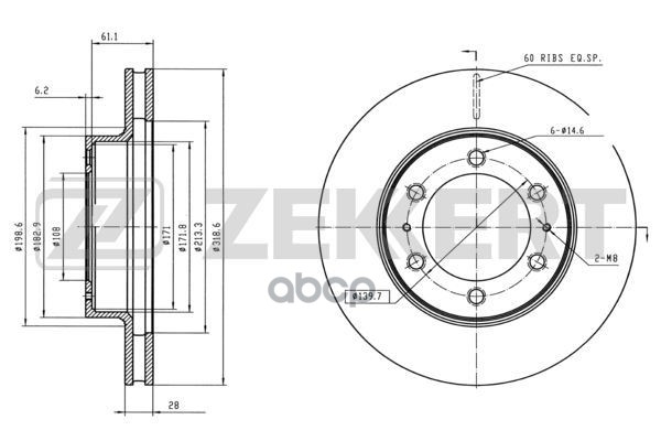 Диск торм. перед. Toyota Fortuner (GGN5  KUN5  LAN5  TGN5) 04-  Hilux (LN1_ RZN1_ N_) 97-  Land Crui Zekkert арт. bs-5894