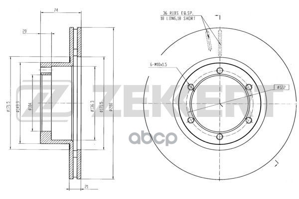 Диск Торм. Перед. Gaz Gazelle 01- Zekkert арт. bs-5915