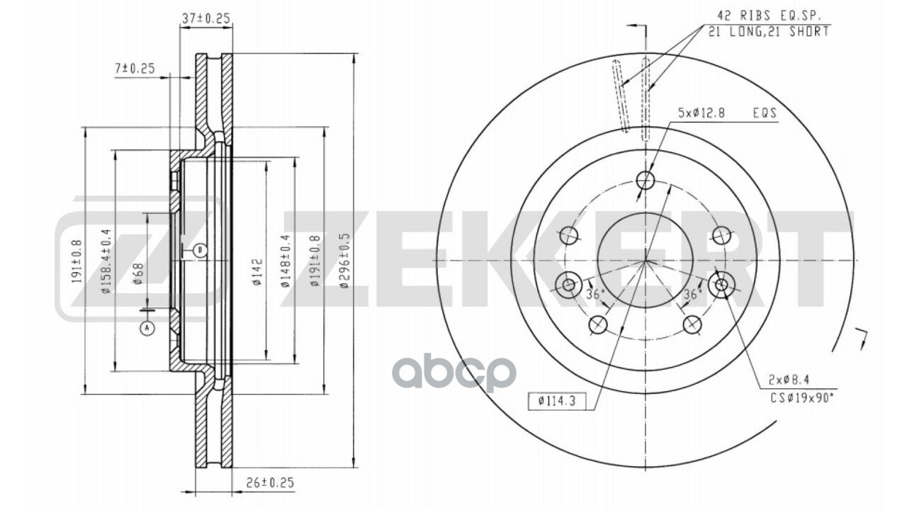 Диск тормозной передний Nissan Qashqai (J11) 13-  X-Trail (T32) 13-  Leaf (ZE0) 10- (с покрытием) Zekkert арт. bs-5917b