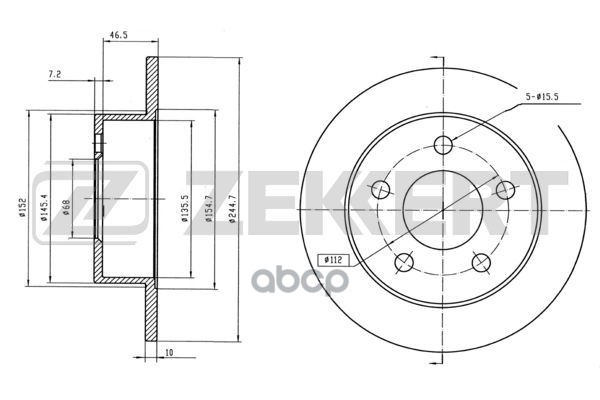 Диск торм. задн. Audi A6 II 97- Zekkert арт. bs-5964
