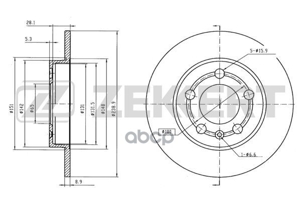 Диск торм. задн. Audi A3 96-  TT 98-  Skoda Octavia (1U_) 98-  VW Bora 98-  Golf IV  V 98- (внешний Zekkert арт. bs-5965