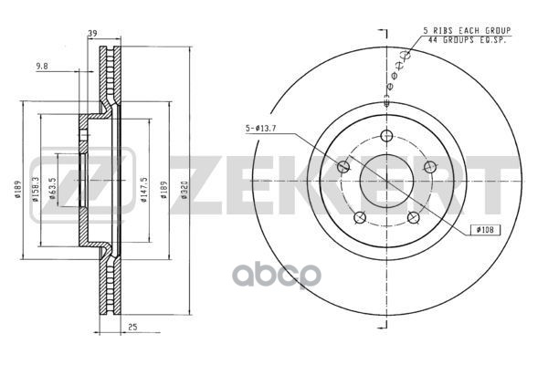 Диск торм. перед. Ford Focus II  III 05-  Kuga II 13-  Tourneo Connect II 13-  Transit Connect II 13 Zekkert арт. bs-6005