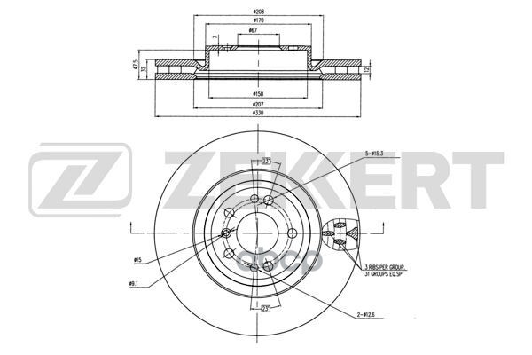 Диск торм. перед. MB M-Class (W166) 11- (с покрытием) Zekkert арт. bs-6008b