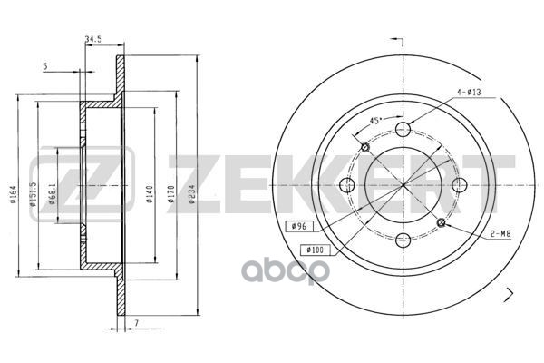 Диск Торм. Задн.  Nissan Almera (N15) 95-  Sunny (N14) 90- Zekkert арт. bs-6088