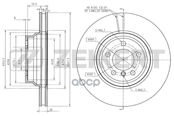 Диск торм. перед. BMW 7 (E65-E67) 01- Zekkert арт. bs-6125