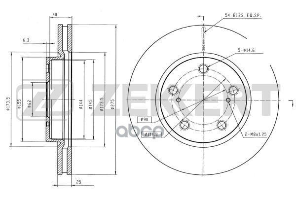 Диск торм. перед. Toyota Rav 4 (A30  A40) 05-  Noah (R70) 07- Zekkert арт. bs-6173