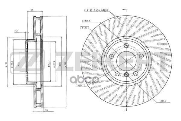 Диск торм. перед. левый BMW 5 (F07  F10  F11) 09-  6 (F06  F12  F13) 11-  7 (F01-04) 08- Zekkert арт. bs-6244