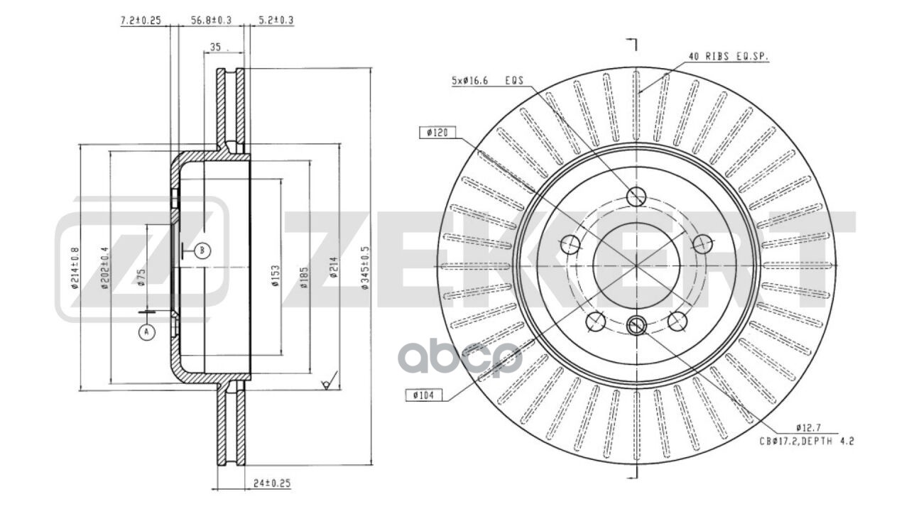 Диск тормозной задний BMW 5 (F10  F11) 10-  6 (F12) 08-  7 (F01  F02  F03  F04) 08- Zekkert арт. bs-6255