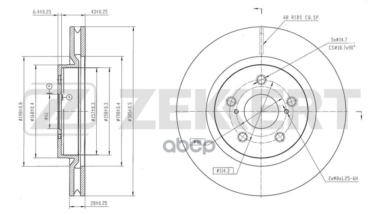Диск тормозной передний Toyota Camry (V70) 17-  Rav 4 (A50) 18- (с покрытием) Zekkert арт. bs-6288b