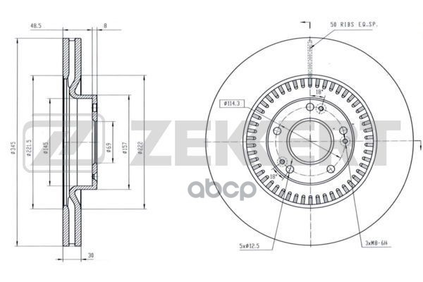 Диск торм. перед. Kia Quoris 13-  Hyundai Genesis II 14-  Equus/Centennial II 09- Zekkert арт. bs-6298