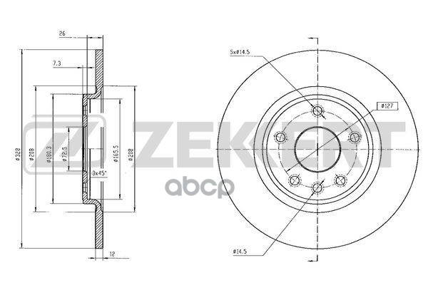 Диск тормозной задн. Chrysler Grand Voyager V 07-  Fiat Freemont (345) 11-  Dodge Journey 12-  VW Ro Zekkert арт. bs-6564
