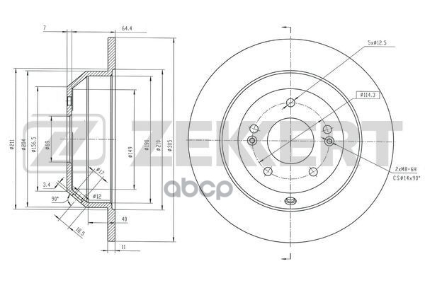 Диск тормозной задн. Kia Sorento/Sorento Prime III 15- Zekkert арт. bs-6589