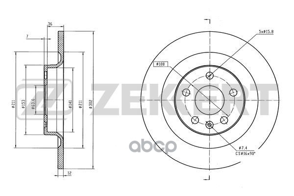 Диск тормозной задний Volvo XC60 II 17- S60 III 19- S90 II 16- V90 II 16- BS-6596 Zekkert арт. BS-6596