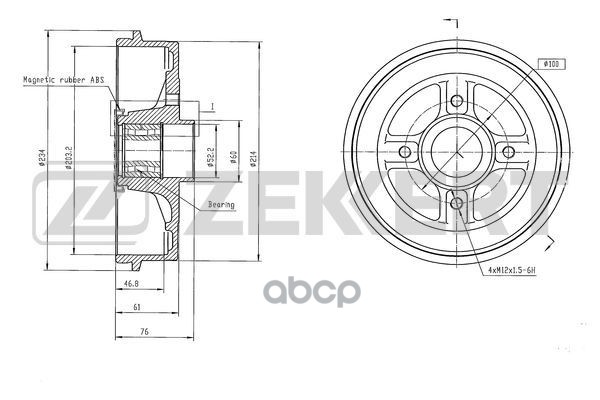 Барабан тормозной задн. Renault Logan 04-  Sandero/Stepway 07-  Clio II 98-  Twingo 02-(с подшипнико Zekkert арт. bs-6612