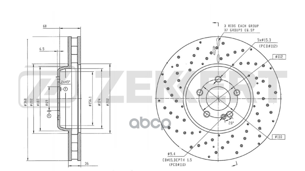 Диск торм. перед. MB C-Class (A205  C205  W205) 15-  GLC-Class (X253  C253) 15- (с покрытием) Zekkert арт. bs-6644b