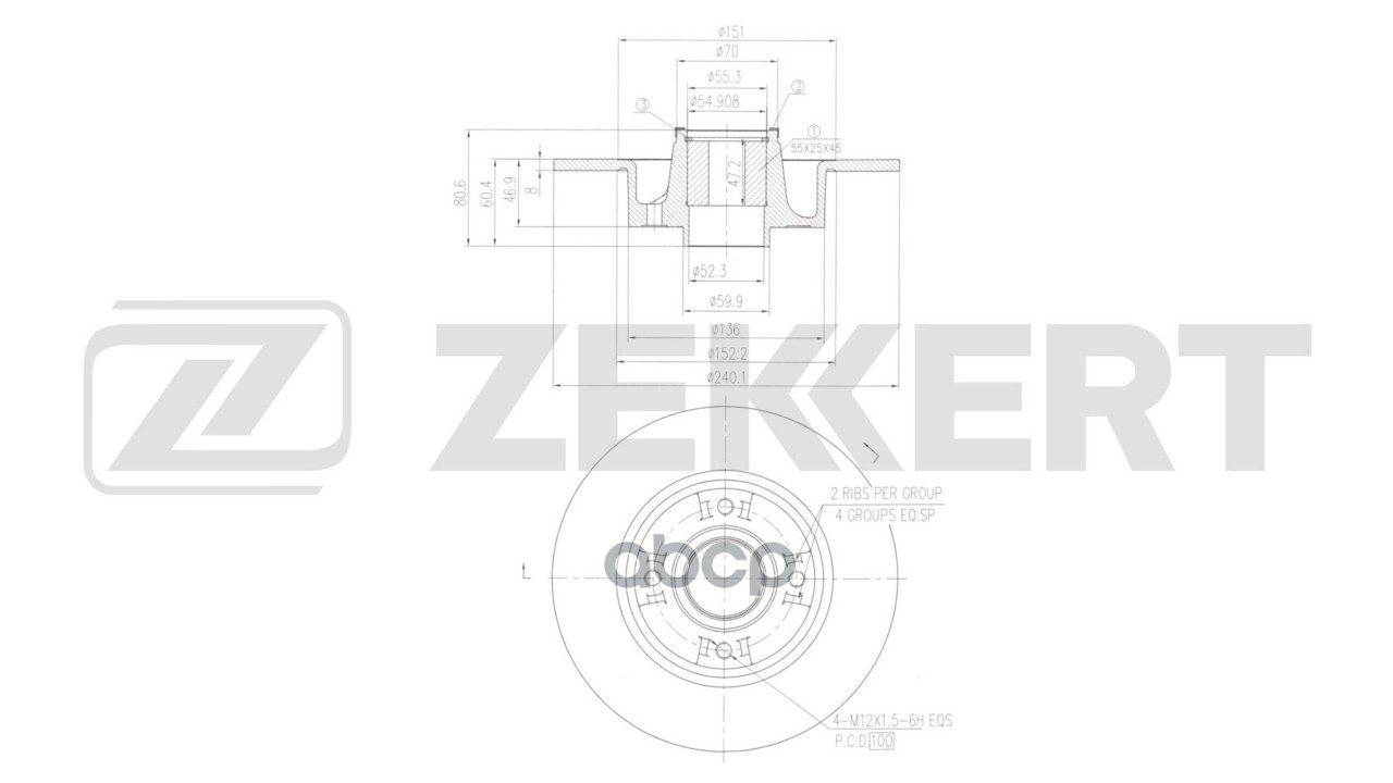 Диск торм. зад. Renault Megane II 02-  Symbol II 08-  Clio III 05- (с подшипником  с ABS) Zekkert арт. bs-6649