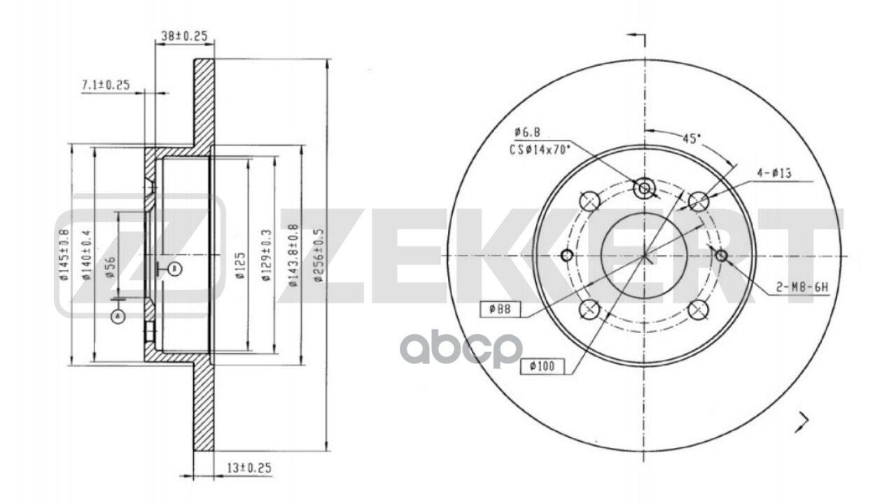 Диск тормозной передний Geely Otaka 05- Zekkert арт. bs-6666