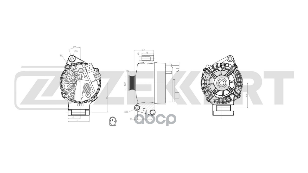 Генератор Ford Focus III 10-  Mondeo IV 07-  Fiesta VI 08-  C-MAX II 10-  Grand C-MAX 10- Zekkert арт. ge-1045