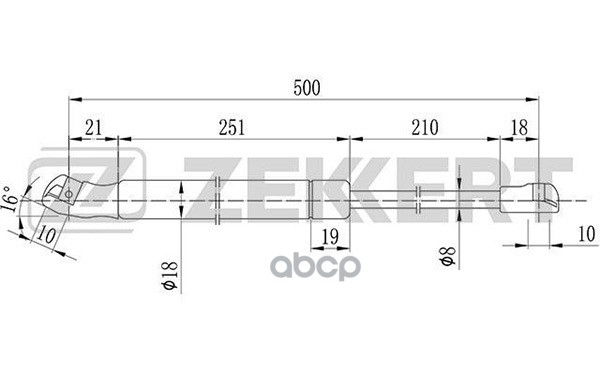 Пружина газовая капота лев. Audi A3 96-  VW Golf III  IV 93-  Bora 98- Zekkert арт. gf-1180