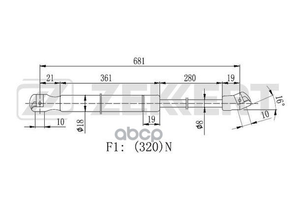 Пружина газовая капота прав. Kia Optima 11- Zekkert арт. gf-2067