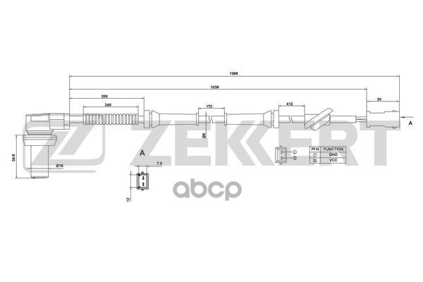 Датчик ABS передн. VW Passat V 96-  Audi A4 94- Zekkert арт. se-6000