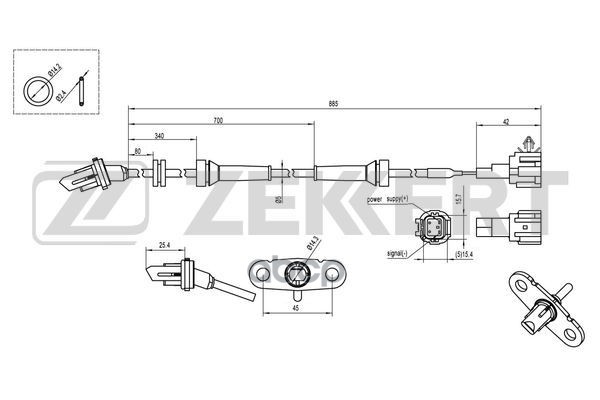 Датчик ABS задн. лев. Nissan NP300 Navara (D40) 05- Zekkert арт. se-6052