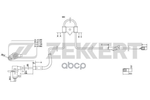 Датчик ABS задн. лев. Kia Cerato 04-  Spectra 04-  Hyundai Elantra III 00- Zekkert арт. se-6080