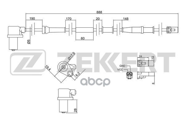 Датчик ABS передн. лев. Hyundai Accent II 01- Zekkert арт. se-6085