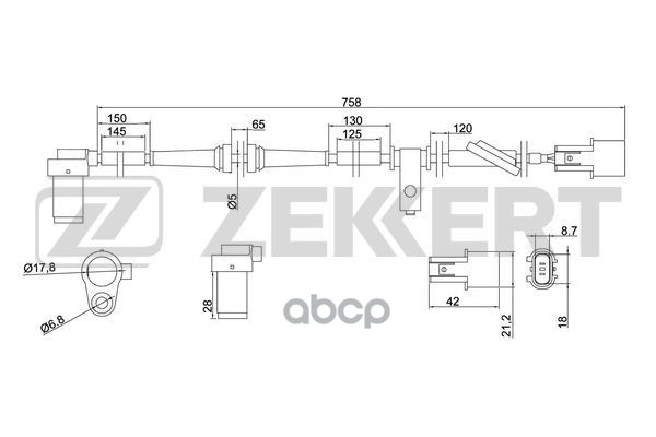 Датчик ABS передн. прав. Hyundai Getz 02- Zekkert арт. se-6086