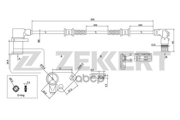 Датчик ABS передн. лев. MB E-Class (210) 95- Zekkert арт. se-6136