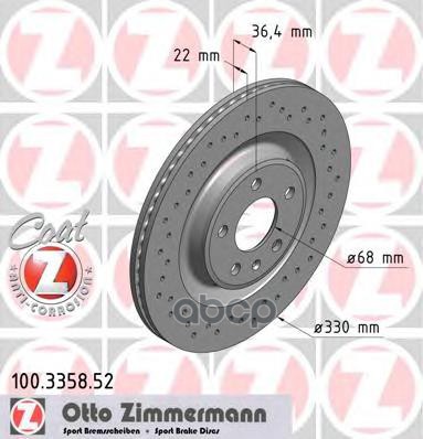 Диск тормозной задний AUDI A4/A5/S5/A6/S6/A7/A8/Q5/Q7 / PORSCHE Macan ZIMMERMANN 100.3358.52 Zimmermann арт. 100.3358.52