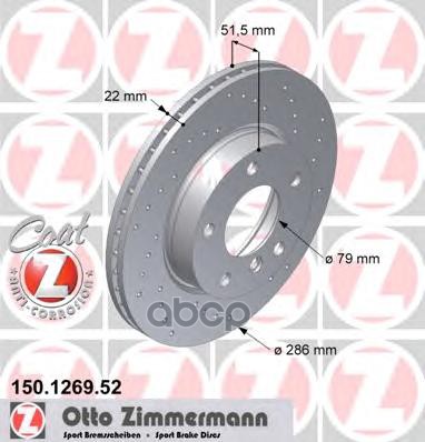 Диск Тормозной (Заказывать 2Шт./Цена За1шт.) Bmw 3 (E36/E46) 93-07  Bmw Z4 (E85) 03-09 Zimmermann арт. 150.1269.52