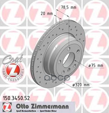 Диск тормозной передний перфорированный с покрытием SPORT COAT Z BMW X5-E70/F15/F85 / X6-E71/E72/F16/F86 06-19 ZIMMERMANN 150...