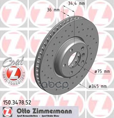 Диск тормозной передний L перфорированный BMW 5-F07/F10/F11/F18 6-F06/F12/F13 7-F01/02/03/04 ZIMMERMANN 150.3478.52 Zimmerman...