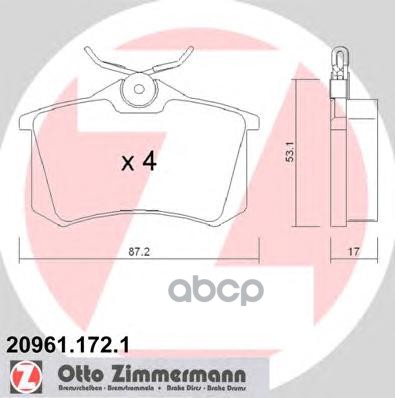 Колодки тормозные дисковые VAG  Peugeot  Renault Zimmermann арт. 20961.172.1
