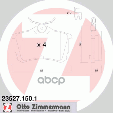 КОЛОДКИ ЗАД HONDA ACCORD VII 9803/VIII 03 ZIMMERMANN 23527.150.1 Zimmermann арт. 23527.150.1
