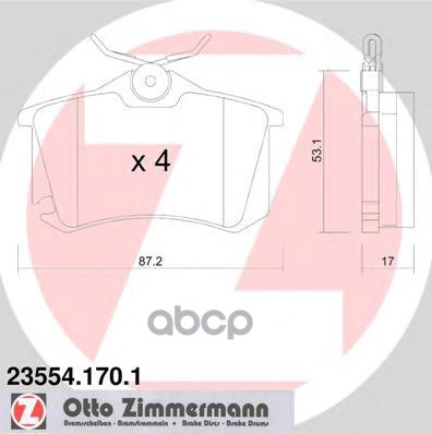 Колодки тормозные дисковые PSA  Fiat  Lancia  Alfa inkl. Zubeh? Zimmermann арт. 23554.170.1