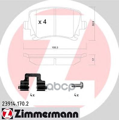 Колодки Тормозные Дисковые Audi  Skoda  Vw Inkl. Zubeh?R Zimmermann арт. 23914.170.2