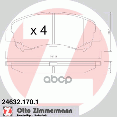Колодки Тормозные Дисковые Nissan  Opel  Renault  Vauxhall Zimmermann арт. 24632.170.1