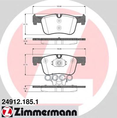 Колодки передние BMW 1-F20/F21 / 3-F30/F31/F34/F80 / 4-F33/F36/F82 ZIMMERMANN 24912.185.1 Zimmermann арт. 24912.185.1