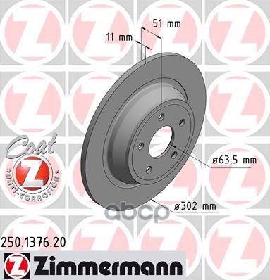 Диск тормозной ZIMMERMANN 250137620 Zimmermann арт. 250137620