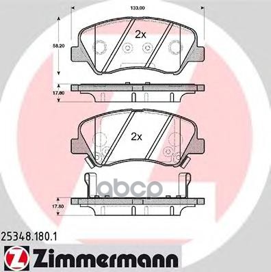 Колодки тормозные пер. Hyundai Solaris/Accent IV (RB), Kia Rio III 1.4 10> ZIMMERMANN 25348.180.1 Zimmermann арт. 25348.180.1